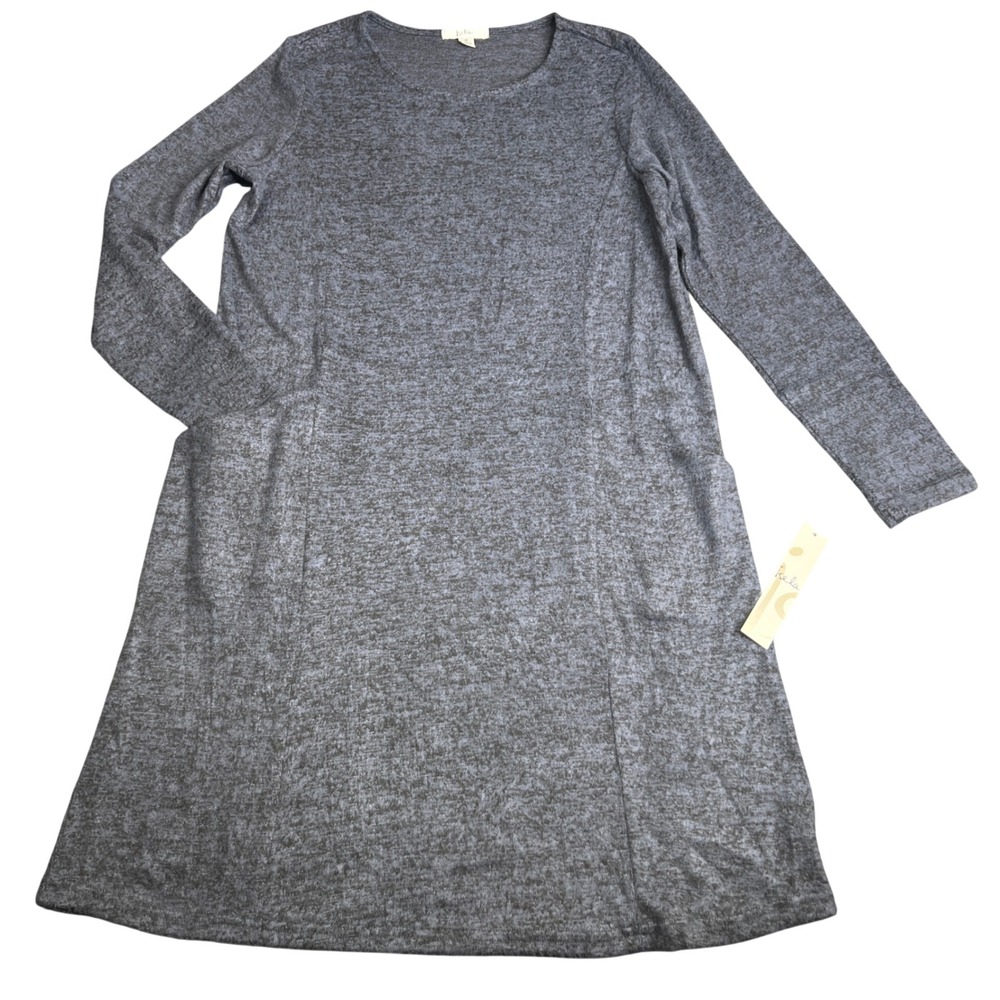 Isela Womens Blue Nights Marled Knit A-Line Long Sleeve Pocket Dress M NWT